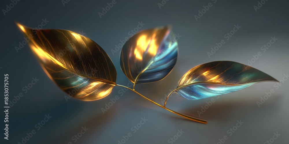 Fototapeta premium Luminous Solar-Powered Leaves with a Futuristic Shine and Glorious Reflections in a Soft Atmospheric Background