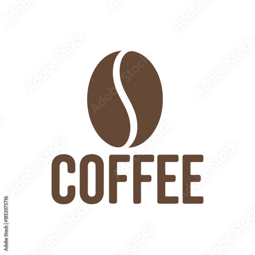A simple graphic depiction showcases a single brown coffee bean positioned above the word coffee in bold dark lettering high quality