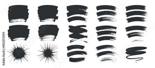 a collection of abstract black brush strokes arranged in rows displaying various textures and dynamic shapes creating a visually striking pattern