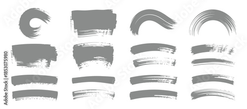 a collection of various gray brush strokes arranged in a grid pattern depicting different shapes and textures for design purposes