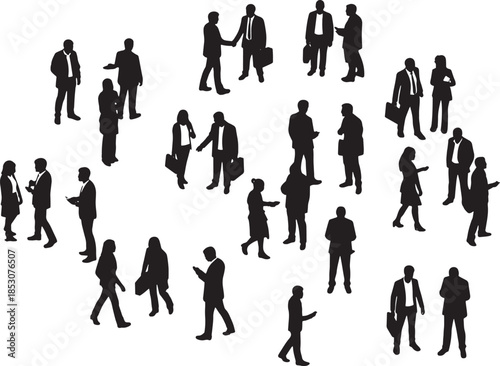 Diverse group of professionals engaged in business discussions and networking during a corporate event or meeting