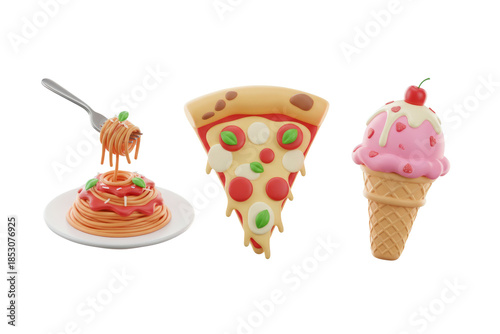 Classic Food set, 3D Icons, isolated on a transparent background
