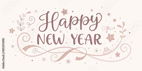 Happy New Year festive greeting with elegant floral designs