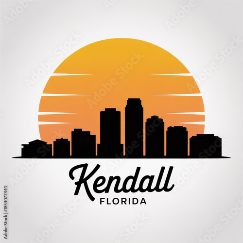 Kendall Florida Skyline Silhouette — A Major Suburban Center of Miami-Dade County Vector Illustration