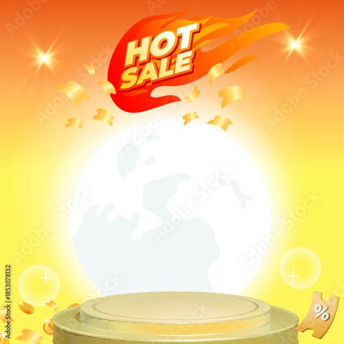 Product display stand with promotional images. Suitable for posters, banners for mega sales, flash sales, grand openings, and discounts.