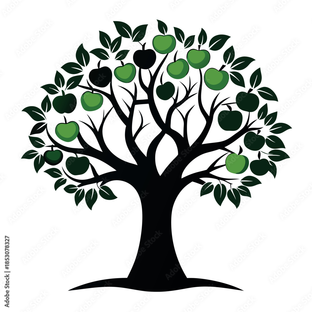Obraz premium Apple-tree-silhouette-vector-with-white-background 