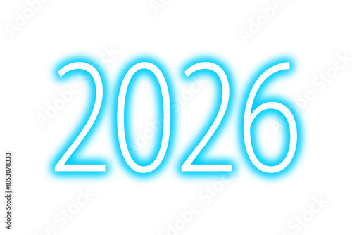 2026 new year typography with blue neon glow. Glowing 2026 new year text with futuristic shining neon or laser effect for new year greeting card, background or display mockup. Vector illustration.