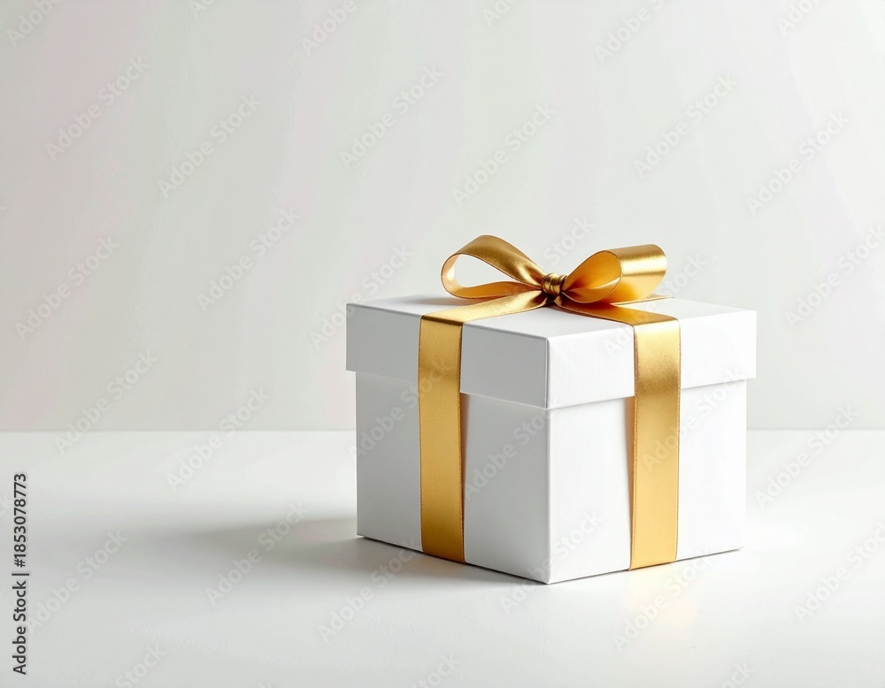 Obraz premium Caja de regalo minimalista en tonos blanco y dorado suave