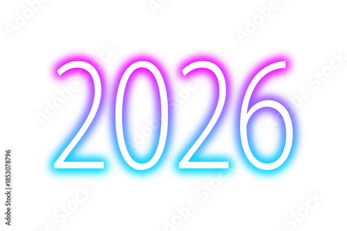 2026 new year typography with blue and pink gradient neon glow. Glowing 2026 new year text with futuristic shining neon or laser effect for new year greeting card mockup. Vector illustration.