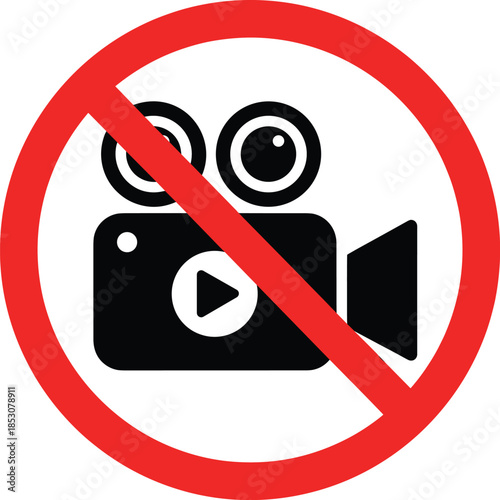 No video recording sign icon with camera symbol representing privacy protection restricted filming and security warning flat vector illustration