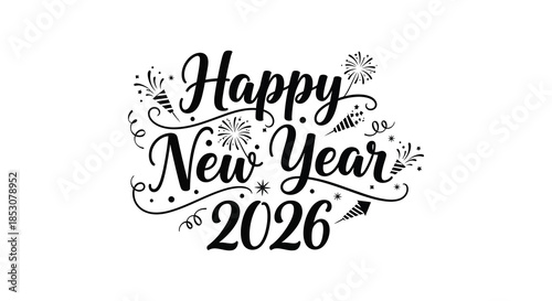 Festive new year calligraphy with floral elements and sparkling details a bold silhouette