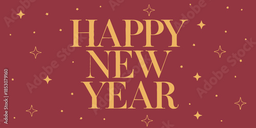 Happy New Year celebration with gold text on red background