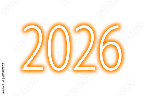 2026 new year typography with orange neon glow. Glowing 2026 new year text with futuristic shining neon or laser effect for new year greeting card, background or display mockup. Vector illustration.