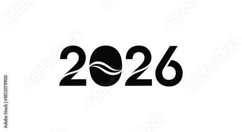Bold graphic design featuring the year 2026 with a unique wave shaped dark silhouette