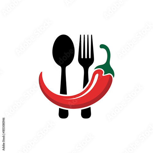 Spicy Chili Pepper with Fork and Spoon Logo Design