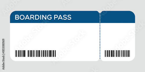 Blue boarding pass template with barcodes and text