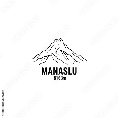 Manaslu mountain peak illustration with elevation details  