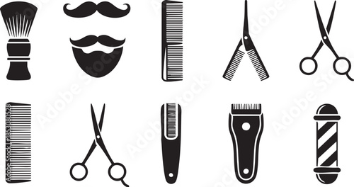 Set of barbershop icons isolated on white background. Barbershop and haircuts salon design elements. Vector illustration
