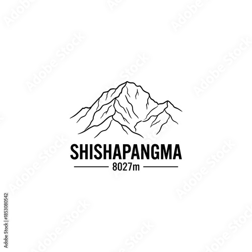 Shishapangma mountain silhouette with elevation details in minimalist style  