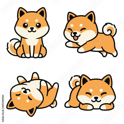Cute Shiba Inu dog vector poses collection