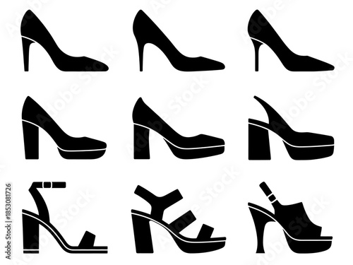 Collection of stylish highheeled shoes in various designs