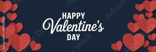 Happy Valentines Day Banner with Red Hearts Design