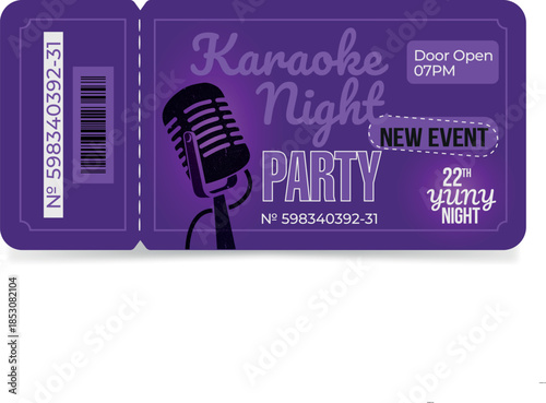 Karaoke Night Party Ticket Design with Microphone Illustration