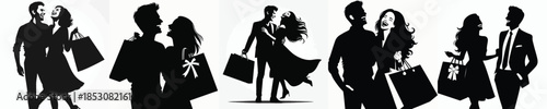 vector silhouette of a couple doing Christmas shopping