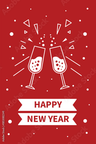 Happy New Year flyer red background champagne toast poster template vector design