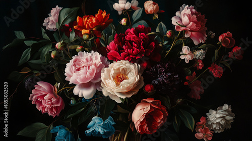 Vintage Oil Painting Style Floral Arrangement with Dark Moody Background