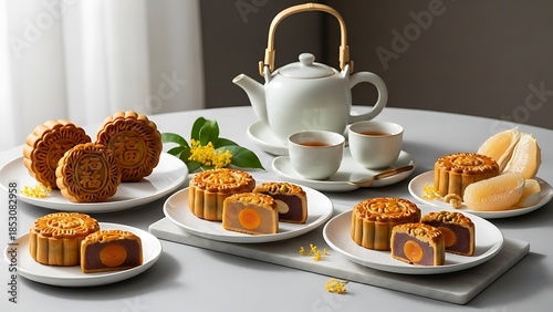 Elegant Mooncakes and Tea Celebrate Mid-Autumn Festival Chinese festivals combine modern traditions with exquisite culinary delights and serene moments, showcasing cultural heritage