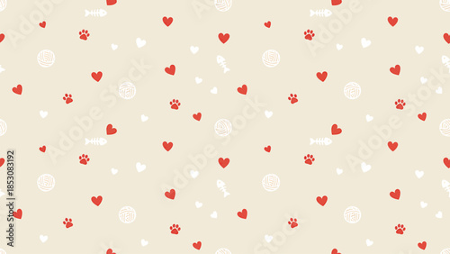 Charming Paw Print and Heart Pattern - A Delightful Background for Pet Lovers and Valentine's Day Designs
