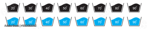 Wash laundry temperature icons isolated set. Vector flat graphic design illustration