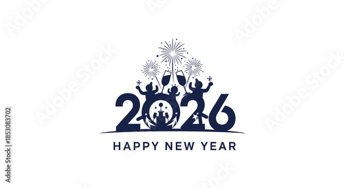 Celebrating the upcoming year of two thousand twenty six with fireworks and joyous greetings silhouette