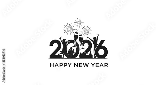 Celebrating the arrival of two thousand twenty six with fireworks and a silhouette