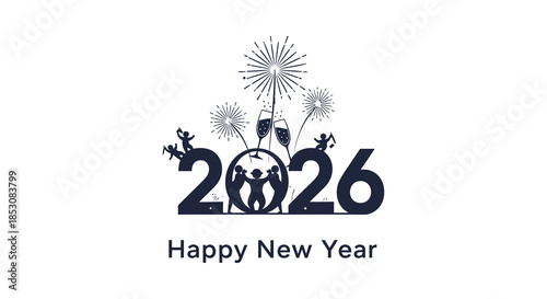 Festive new year celebration with fireworks champagne glasses and a couple silhouette