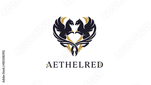 A stylized heart-shaped logo featuring two dark griffins with golden accents, symbolizing strength and unity.