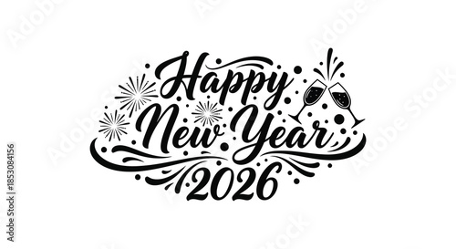 Festive new year wishes with champagne glasses and sparkling elements beautiful silhouette