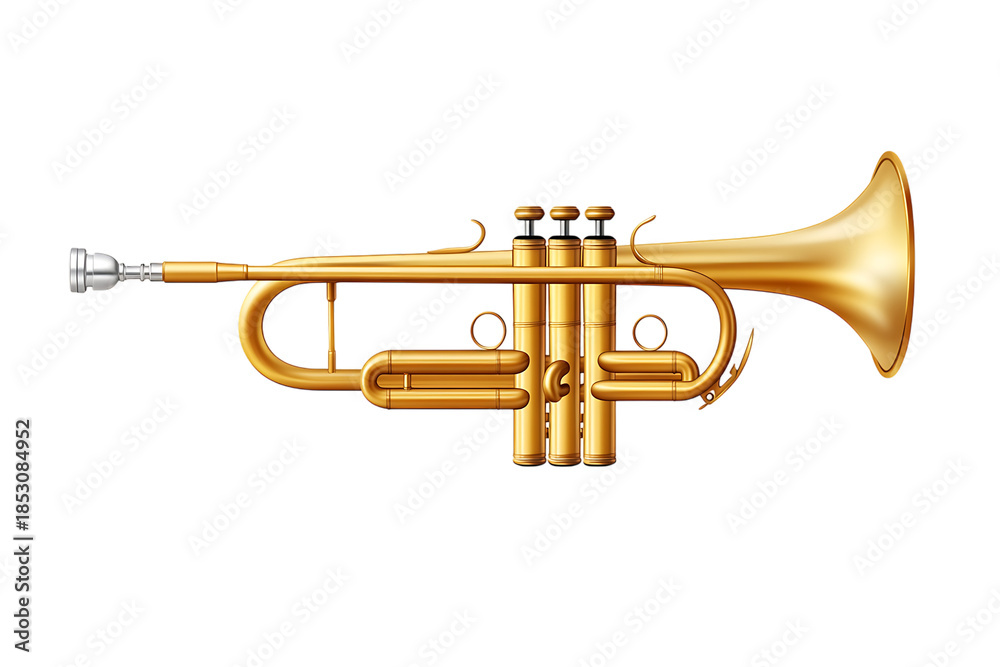 Obraz premium Golden Trumpet on Transparent Background, High-Quality Musical Instrument for Professional Use