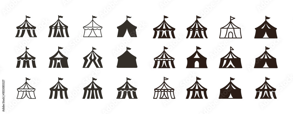 Fototapeta premium Collection of various circus tent silhouettes in a row