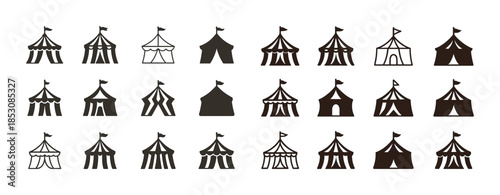 Collection of various circus tent silhouettes in a row