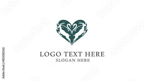 Elegant heart-shaped logo featuring two swans and two deer facing each other, symbolizing love and nature.