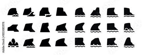 Silhouette collection of diverse shark fins