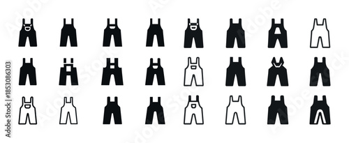 Icon set of overalls in various styles and designs