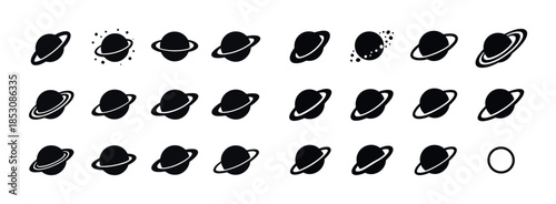 Twenty diverse planet icon variations in black and white