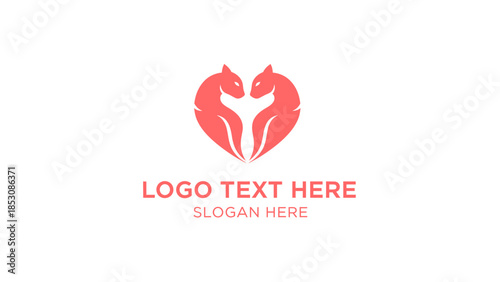 Two stylized red animal figures forming a heart shape, representing love and connection, suitable for a modern logo design.