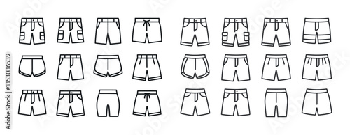 Variety of shorts illustrated in different styles and designs