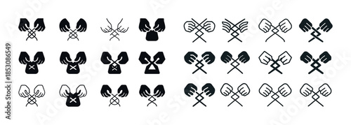Various styles of hand gestures in black and white icon set