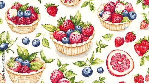 Colorful berry tart design kitchen digital art bright creative aesthetic