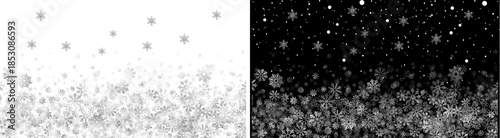 PNG image of Heavy snowfall graphic with detailed realistic snowflakes accumulating at the bottom on transparent background